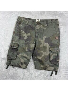 Kangol Men's Camo Cargo Shorts Military Utility Cotton Size 34 Streetwear Y2K